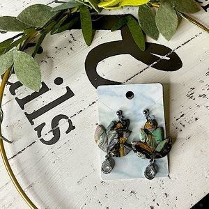 Handmade polymer clay earrings with Crystal drop